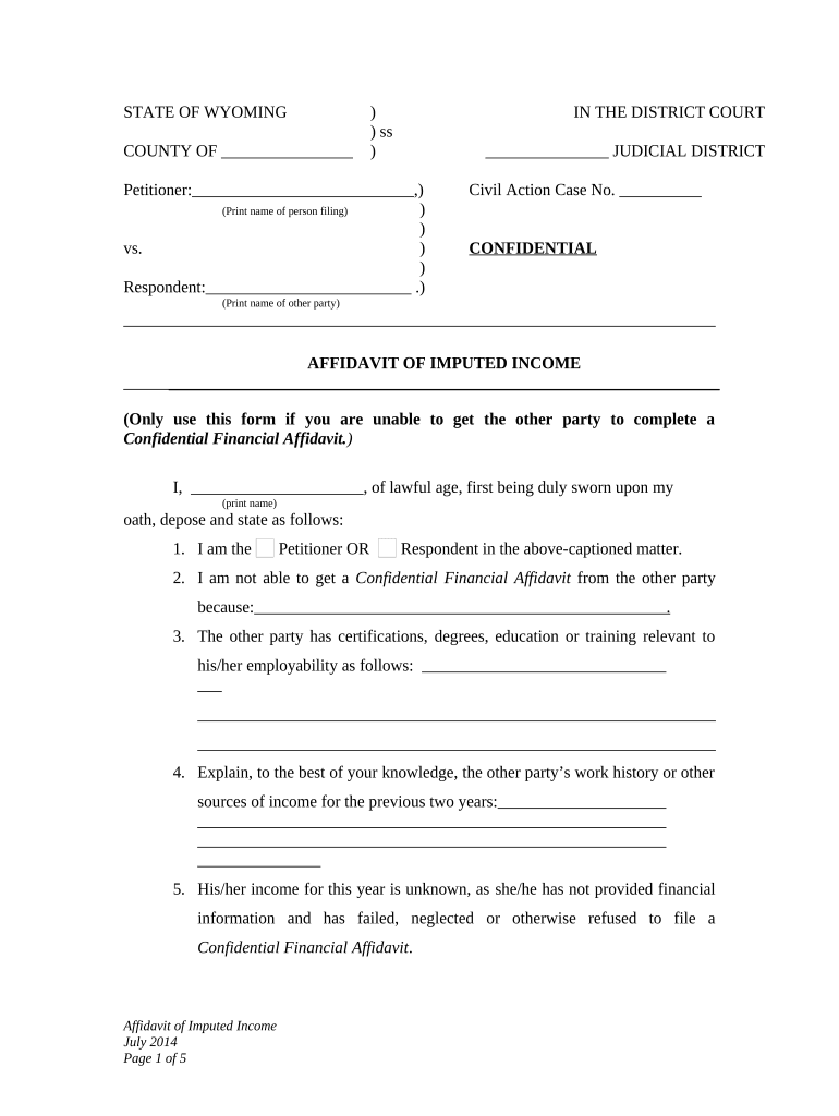 Imputed Income Child  Form