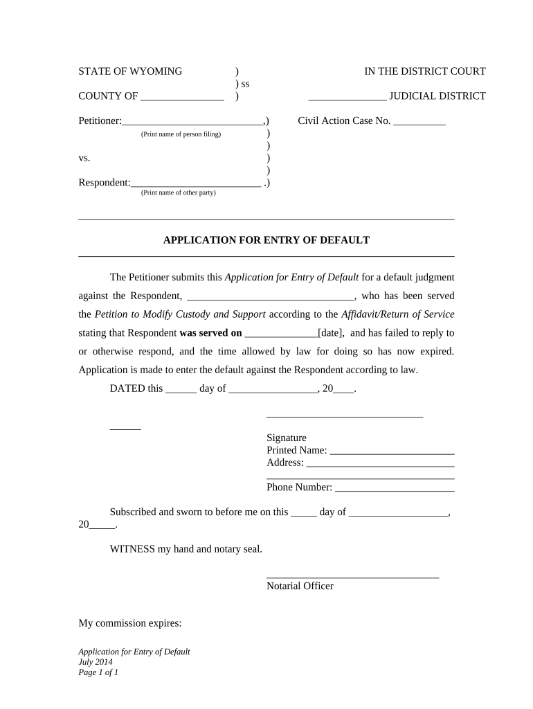 Application Child Custody  Form