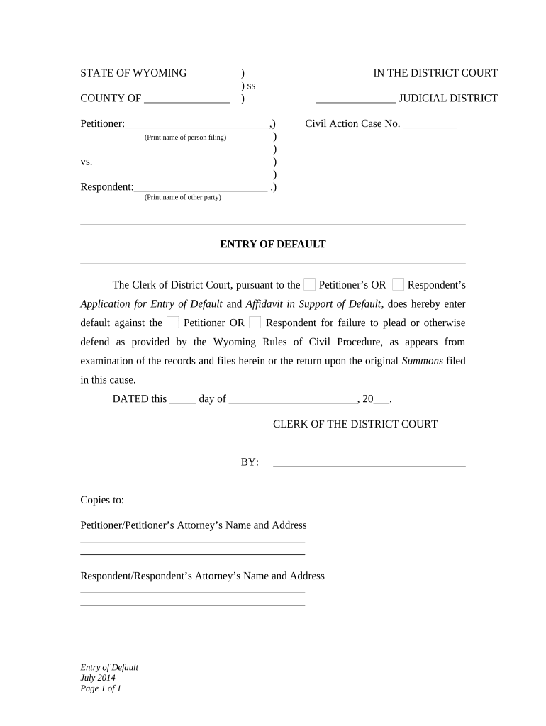 Wyoming Child Custody  Form