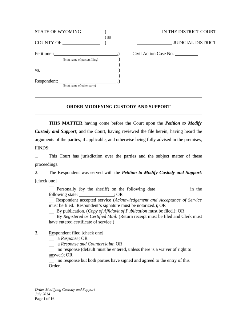 Order Child Support  Form