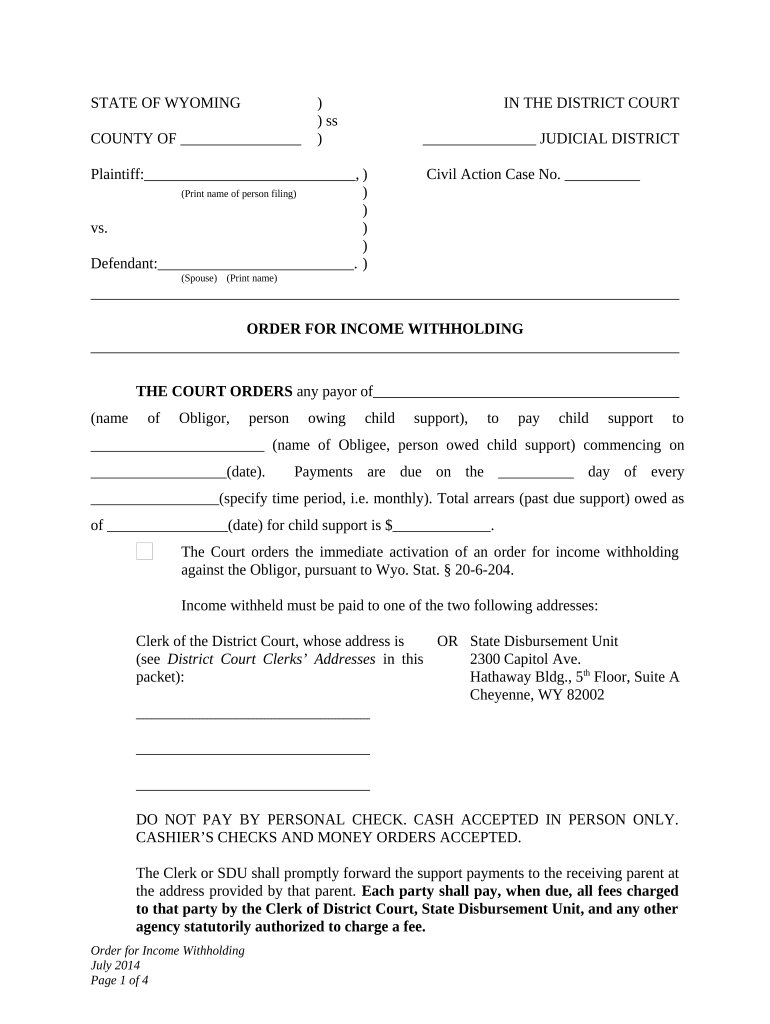 Income Withholding Child Order  Form