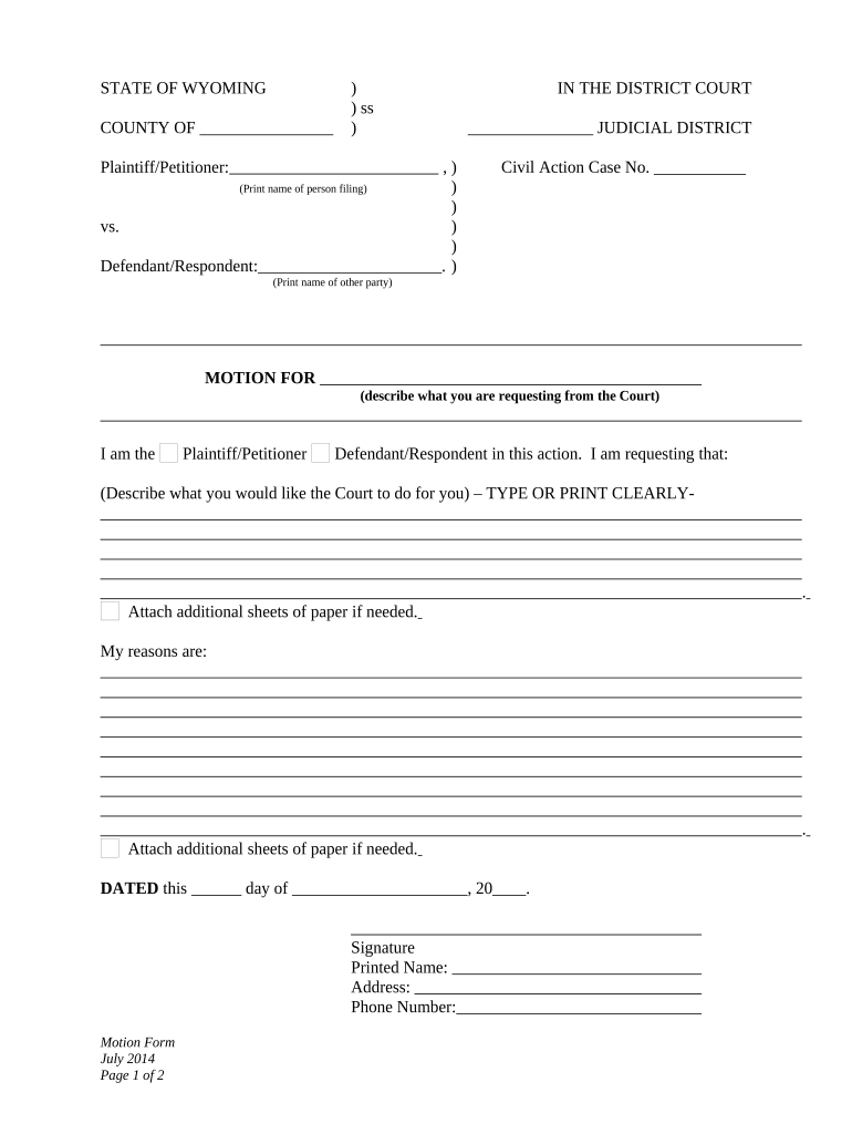 Wyoming Custody Modification  Form