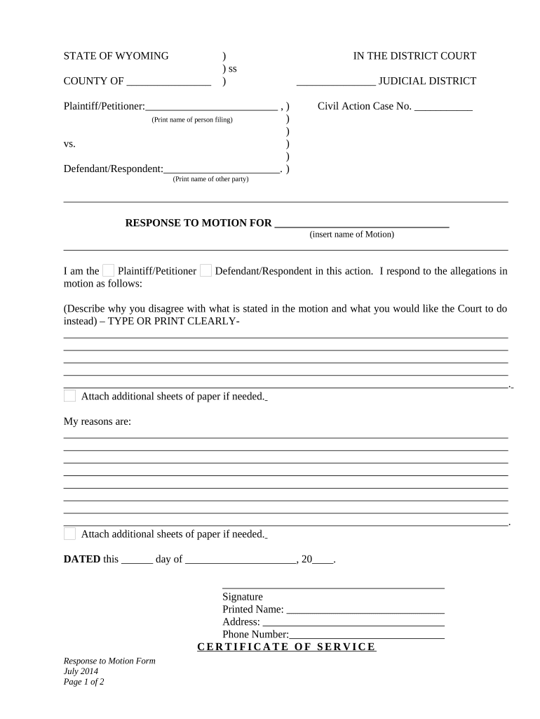 Motion Child Custody  Form