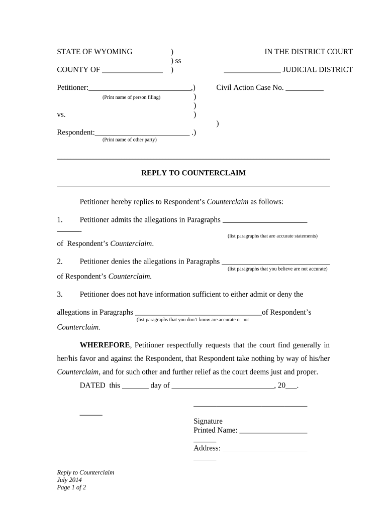 Wyoming Child Custody  Form