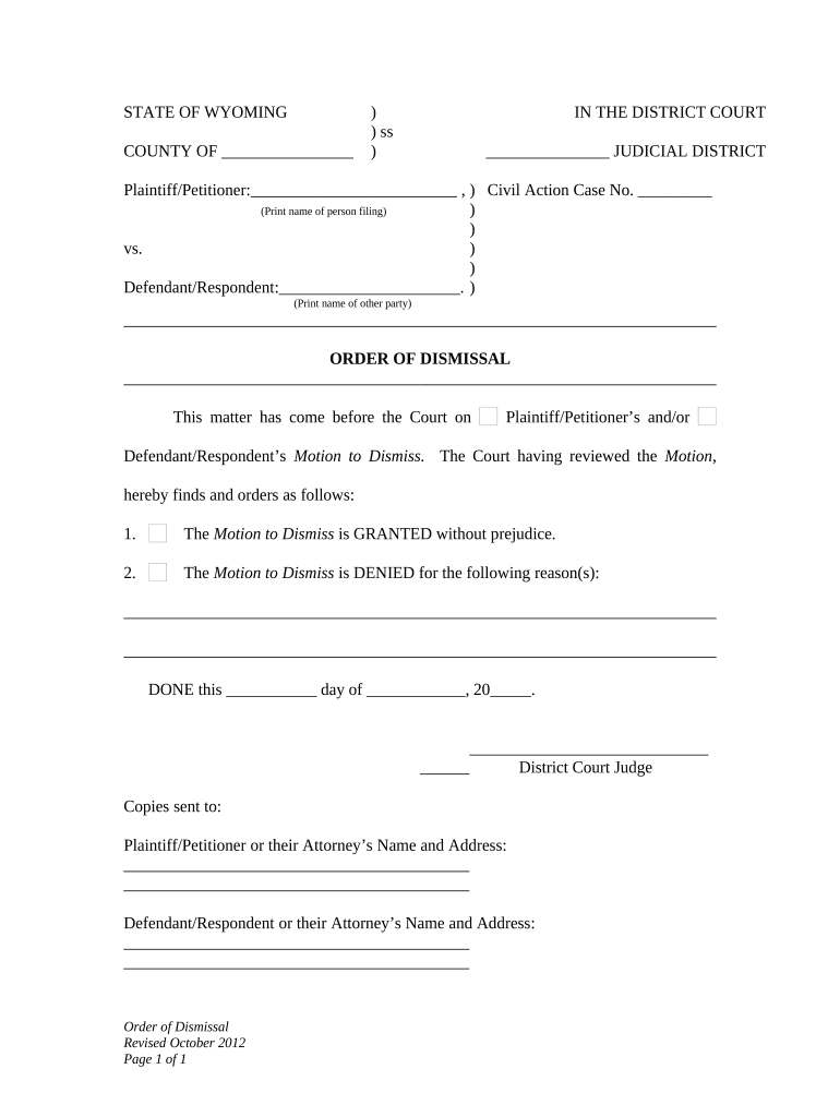 Order for Dismissal Wyoming  Form