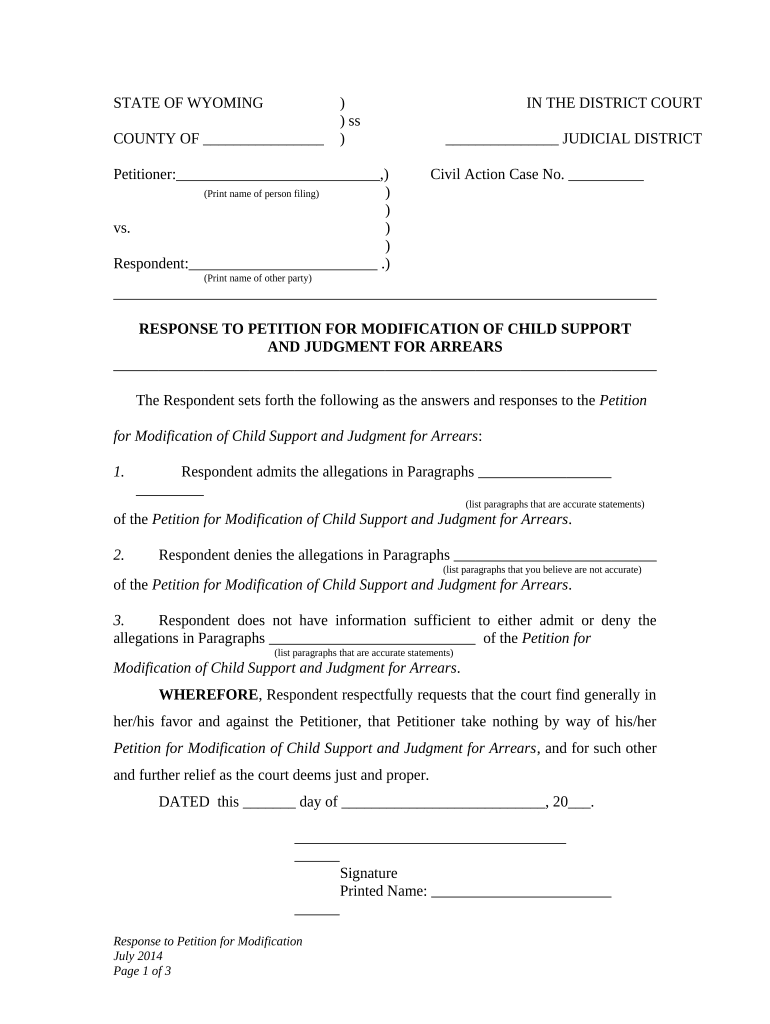 Wyoming Child Support  Form