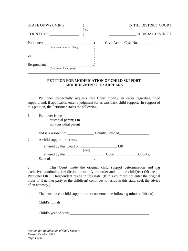 Wyoming Child Support  Form