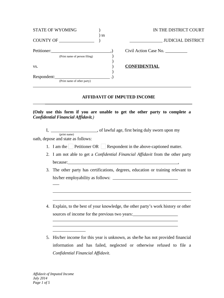 Affidavit of Imputed Income Wyoming  Form