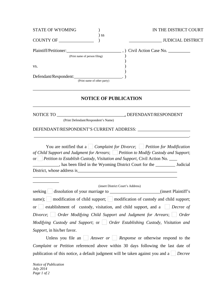 Notice of Publication Wyoming  Form