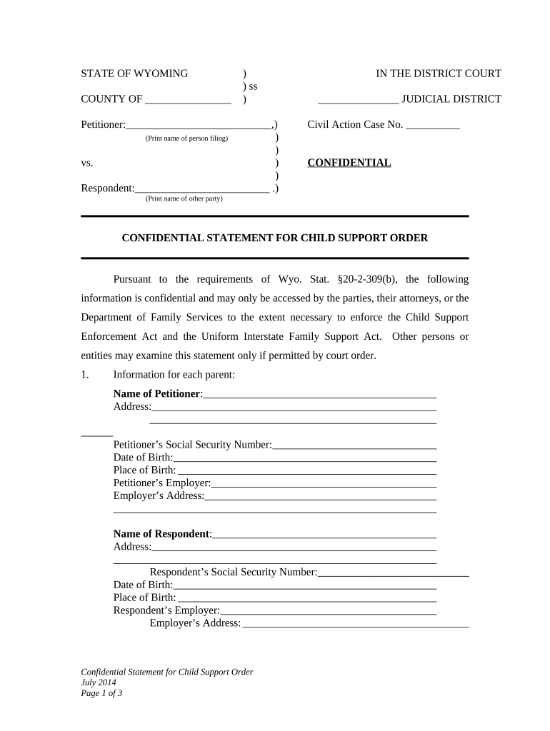 Wyoming Child Modification  Form