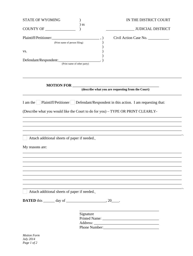 Wyoming Child Support Modification  Form