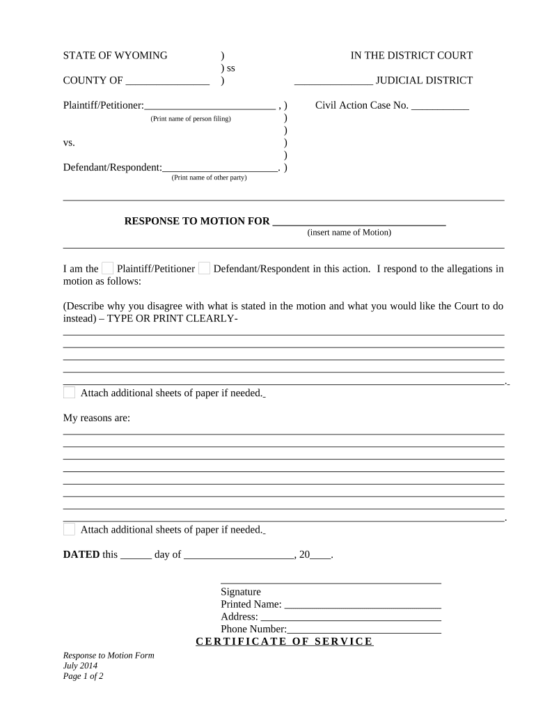 Response Child Support  Form