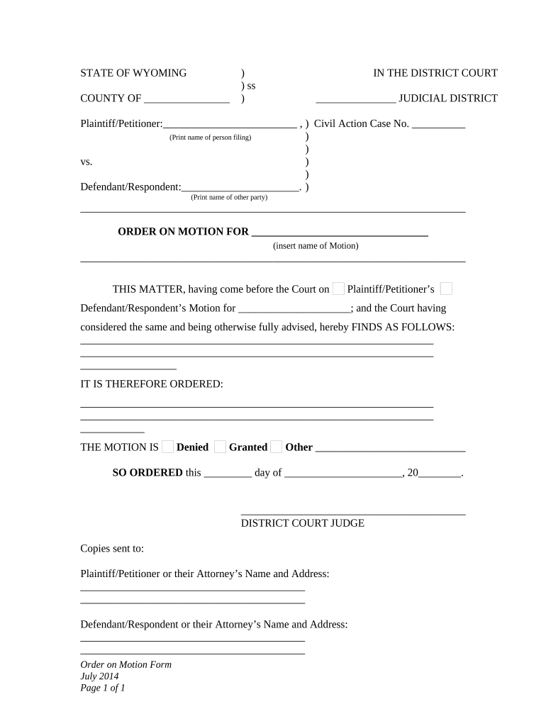 Wyoming Child Support Modification  Form