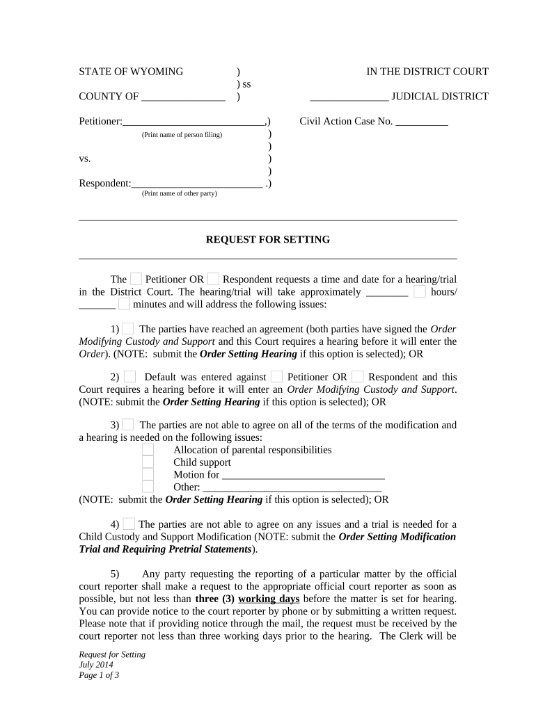 Wyoming Support  Form