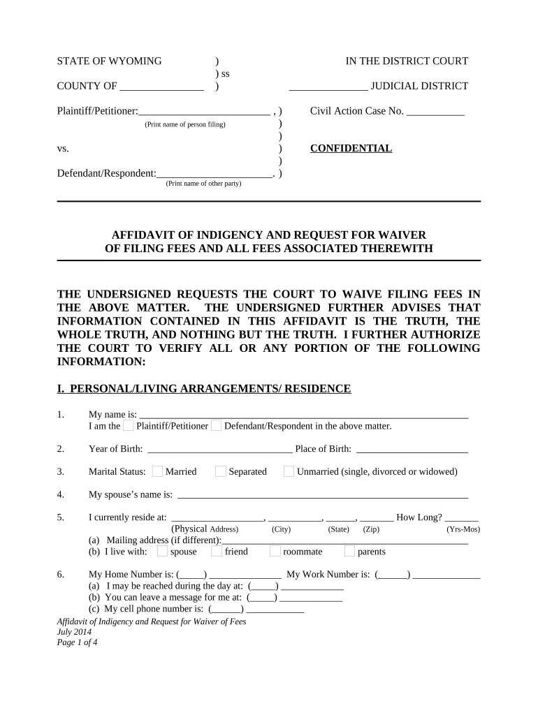 Wyoming Affidavit  Form