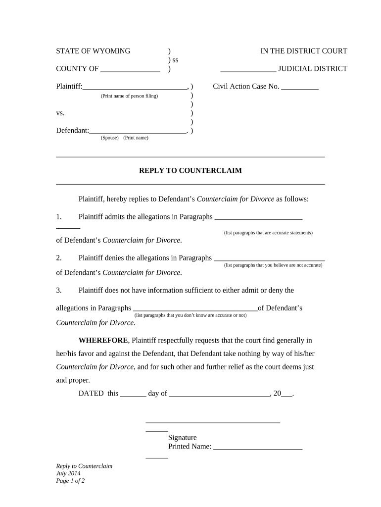 Reply Counterclaim  Form