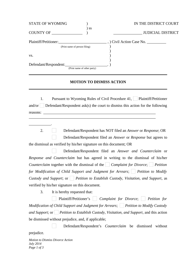 Motion Dismiss Divorce  Form