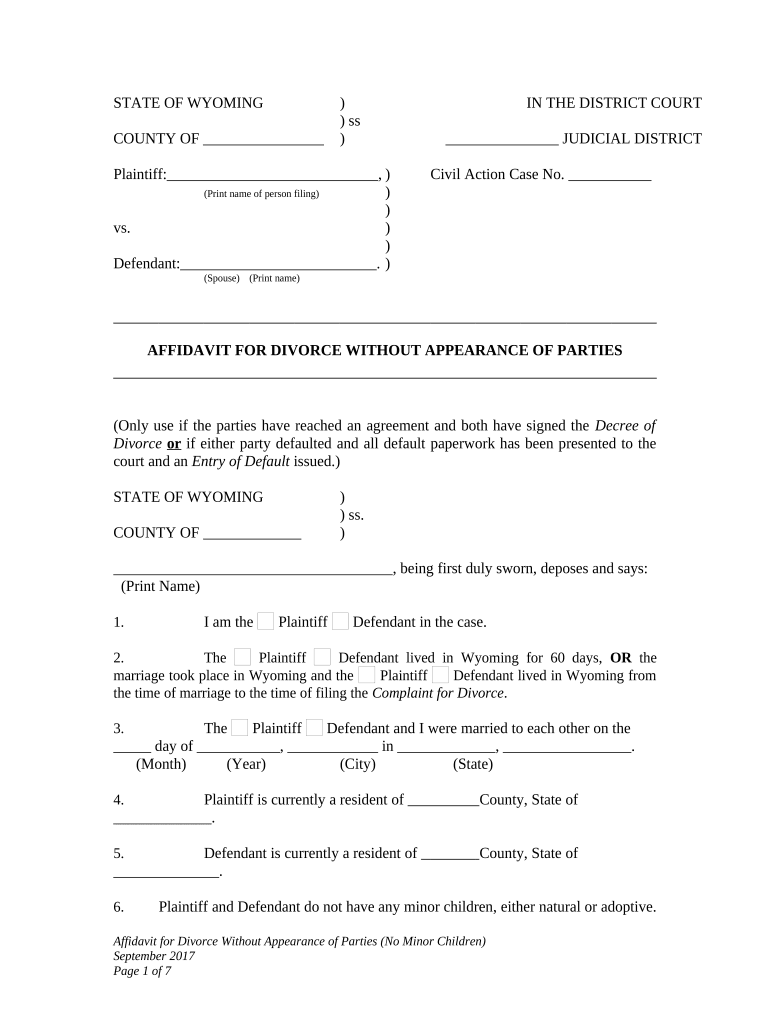 Divorce Without Appearance  Form