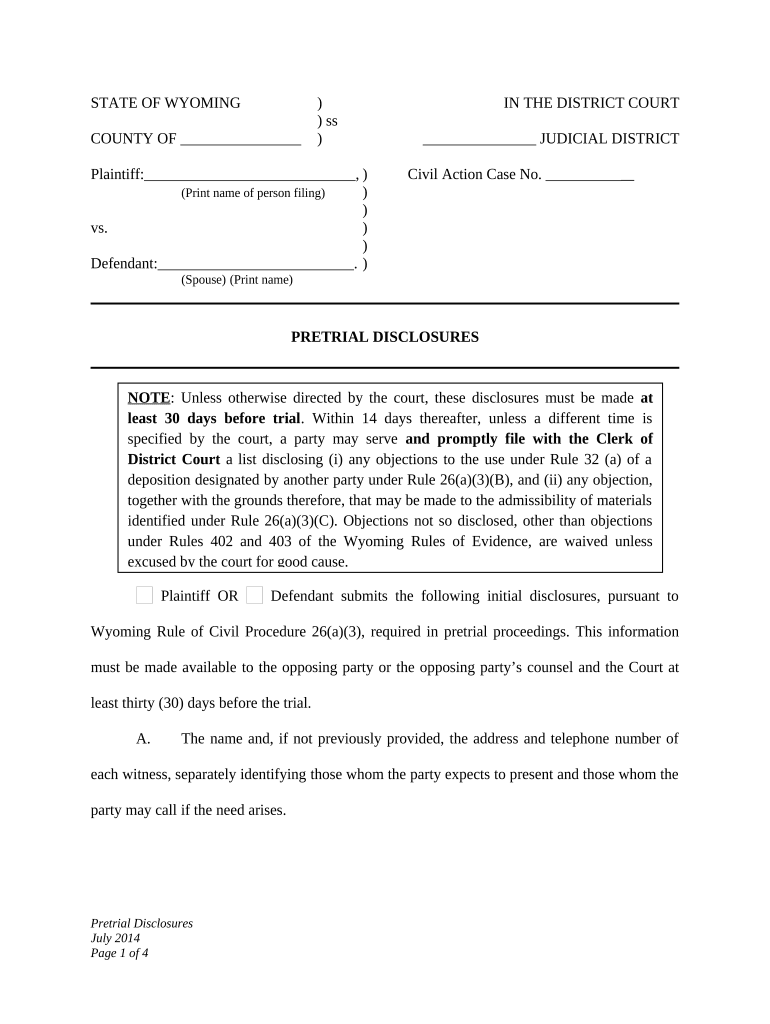 Pretrial Disclosures  Form