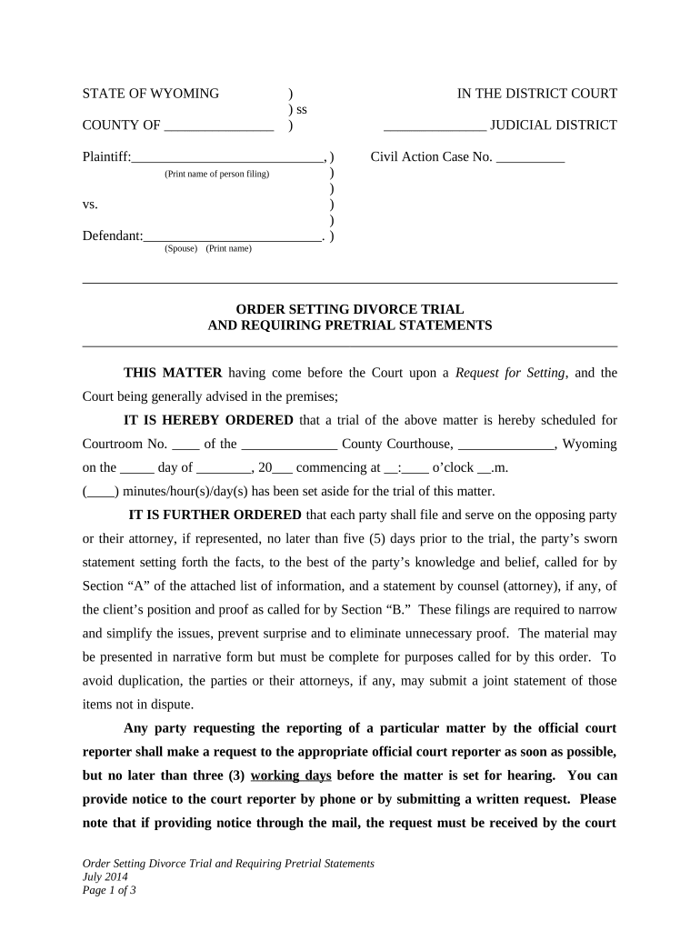 Trial Pretrial  Form