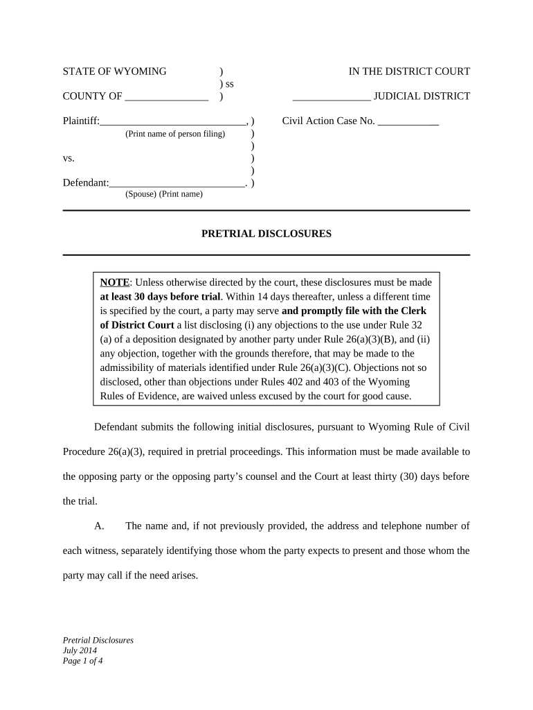 Pretrial Disclosures for Defendant with Children Wyoming  Form