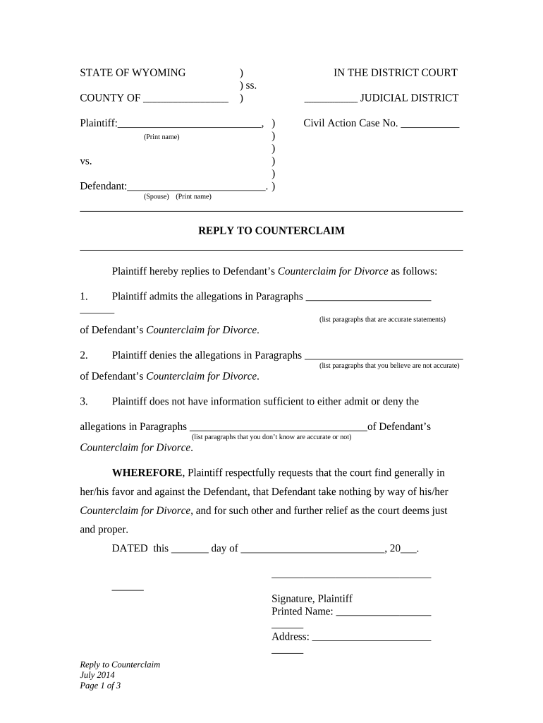 Reply Counterclaim  Form