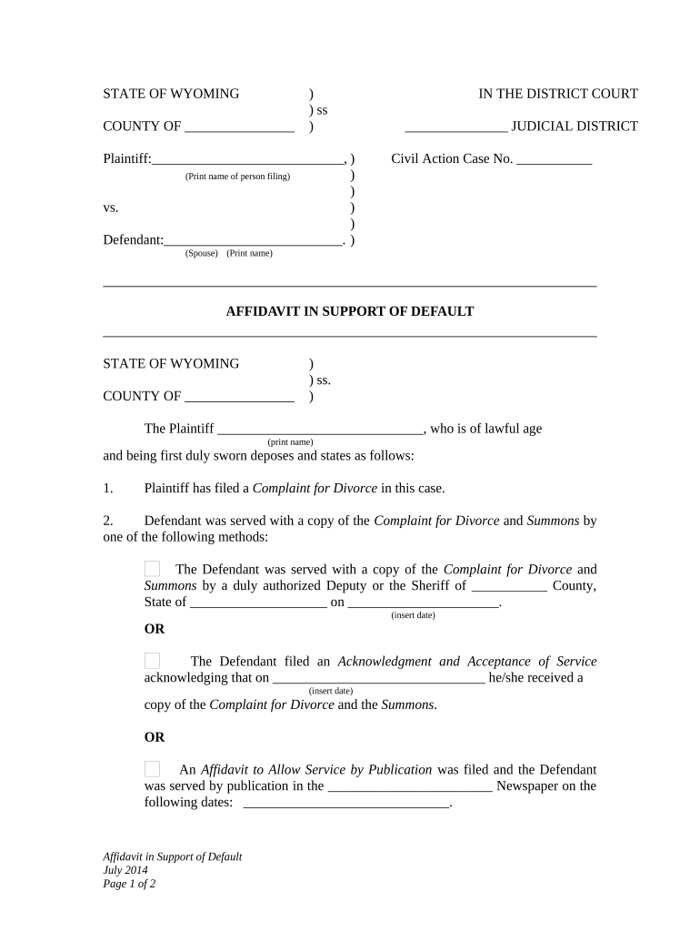 Plaintiff Default  Form