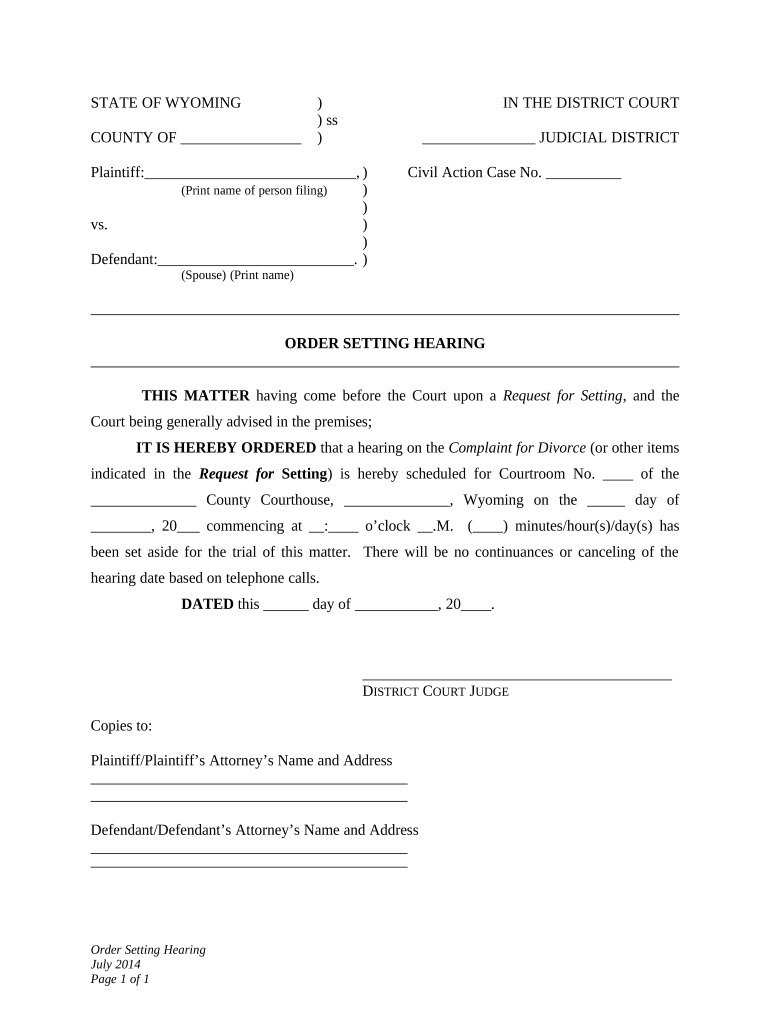 Order Setting Hearing  Form