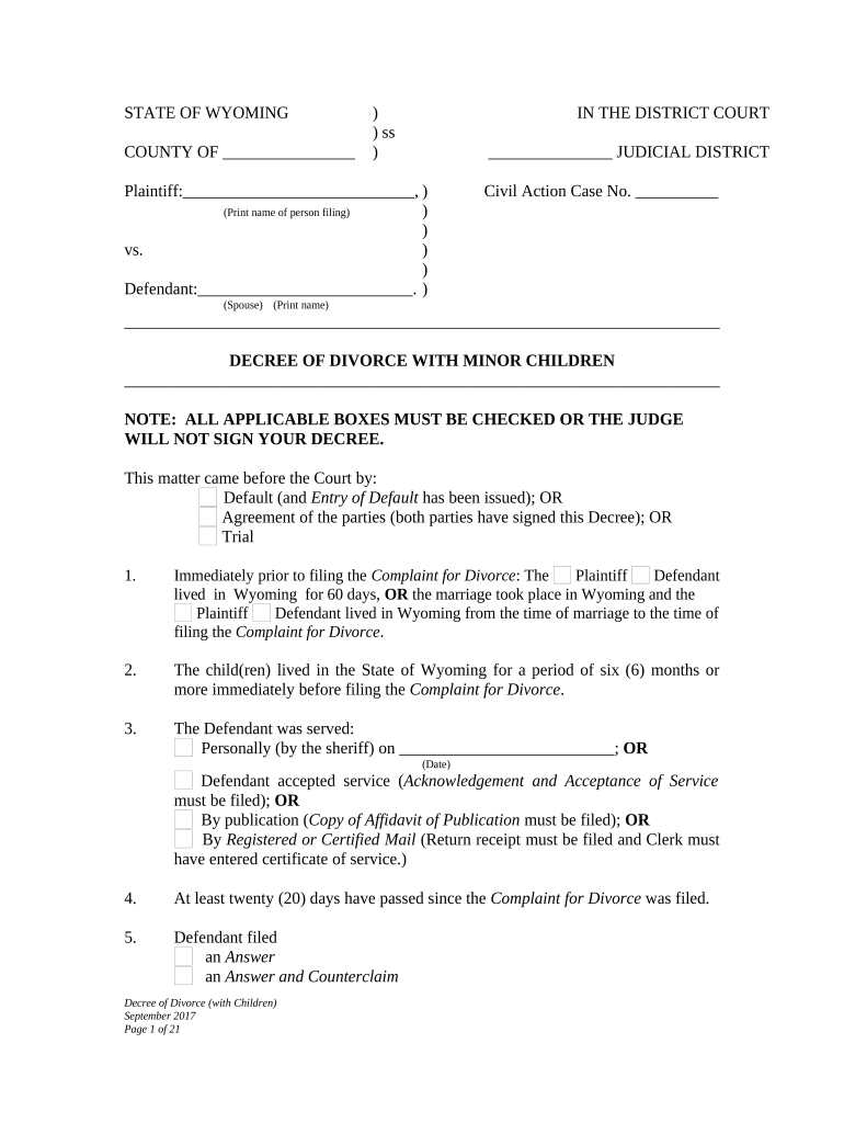 Wyoming Decree Divorce  Form