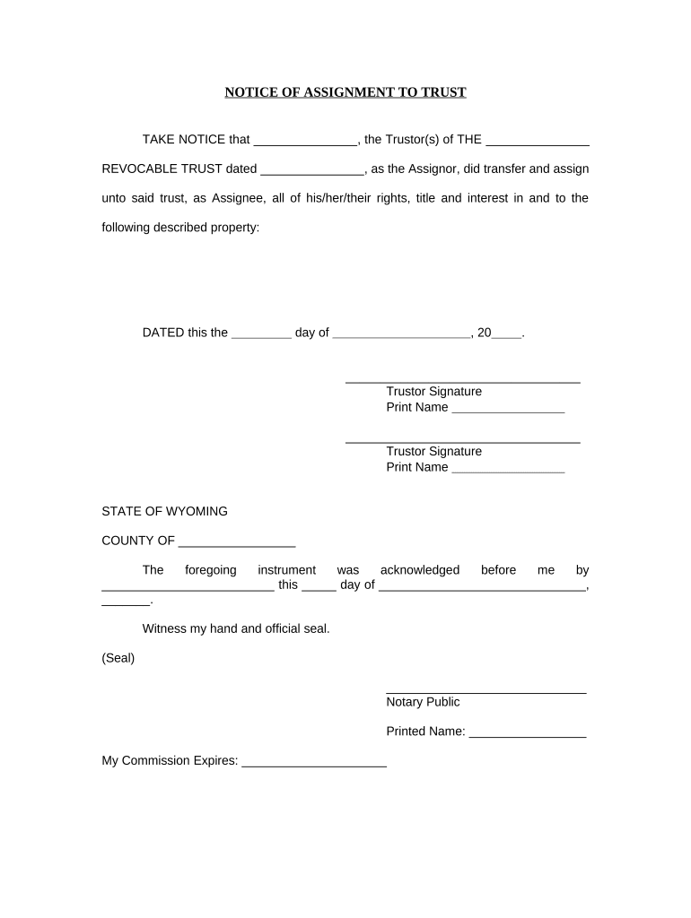 Notice of Assignment to Living Trust Wyoming  Form