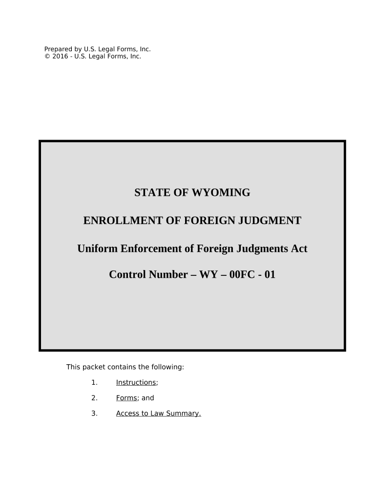 Wyoming Foreign Judgment Enrollment Wyoming  Form