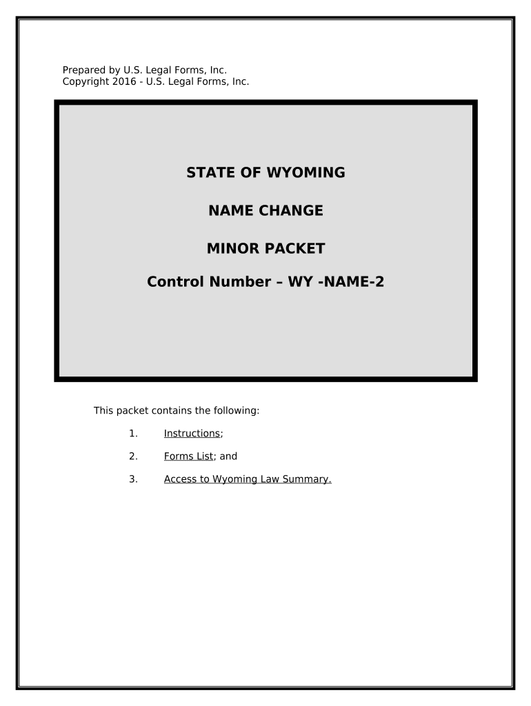 Wyoming Name Change Instructions and Forms Package for a Minor Wyoming