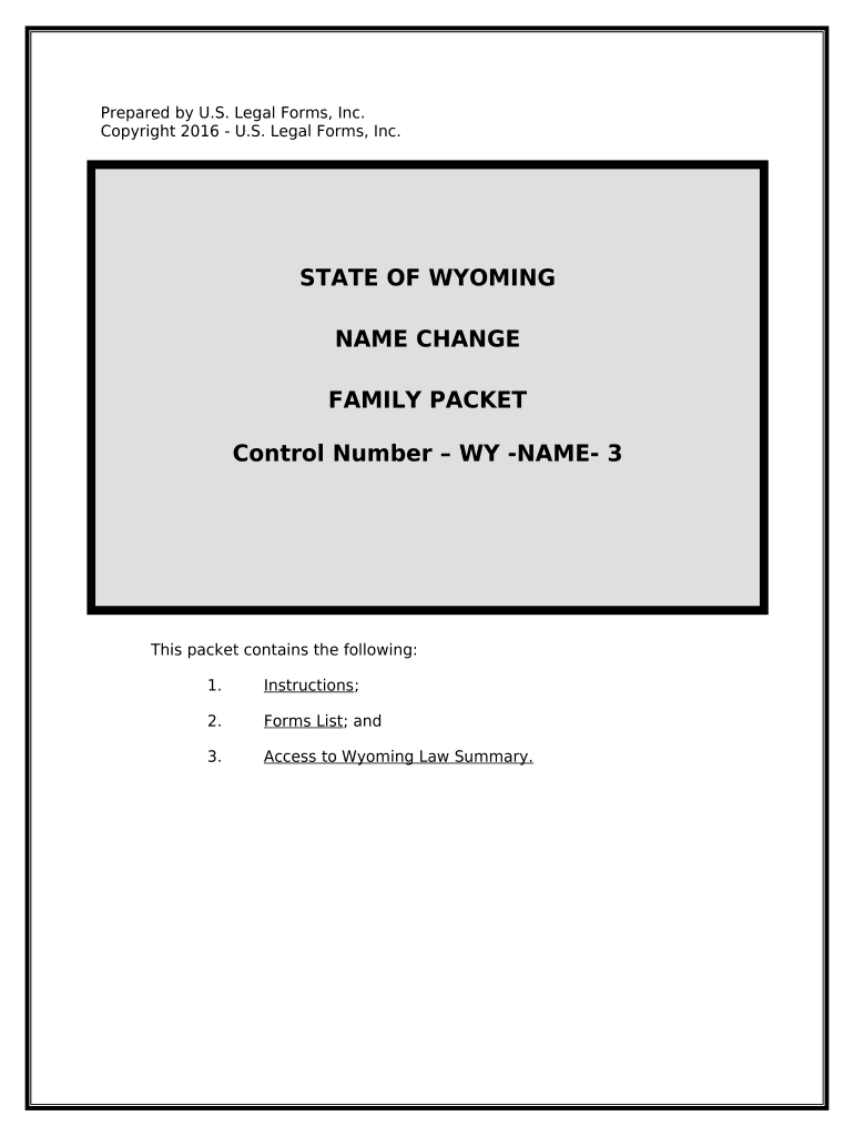 Name Change Instructions and Forms Package for a Family Wyoming