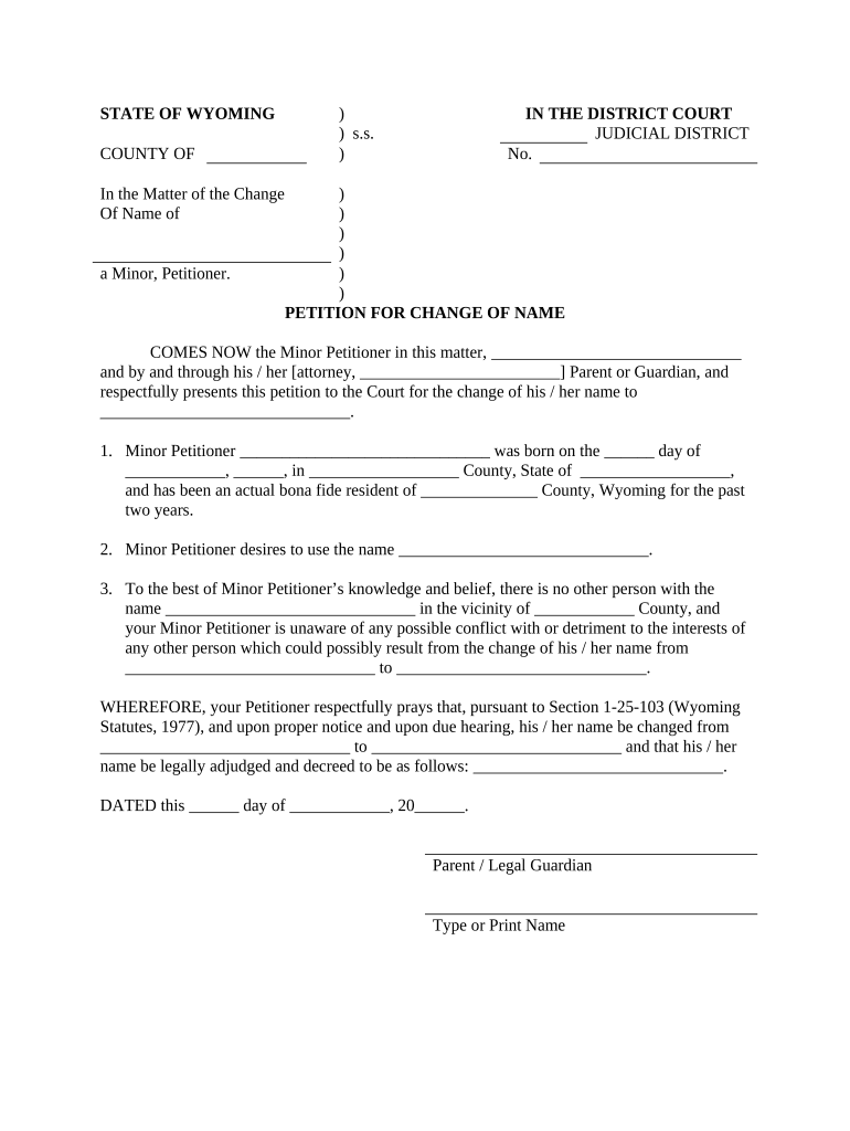 Wyoming Name Change  Form