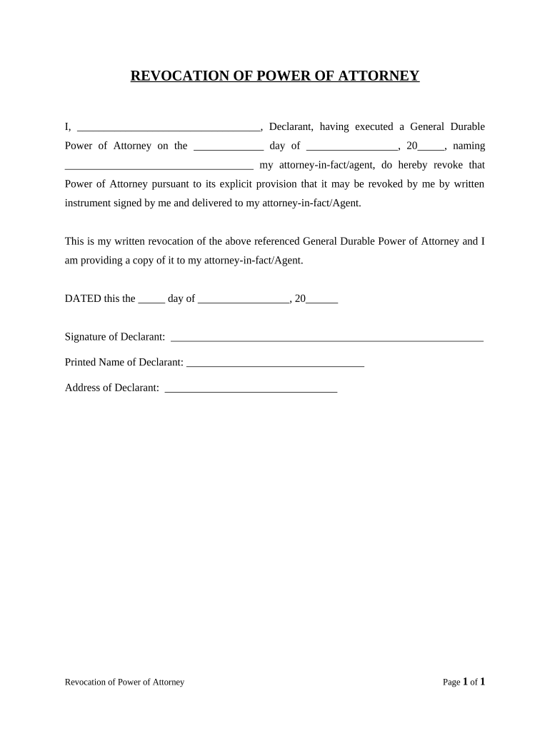 Revocation of General Durable Power of Attorney Wyoming  Form