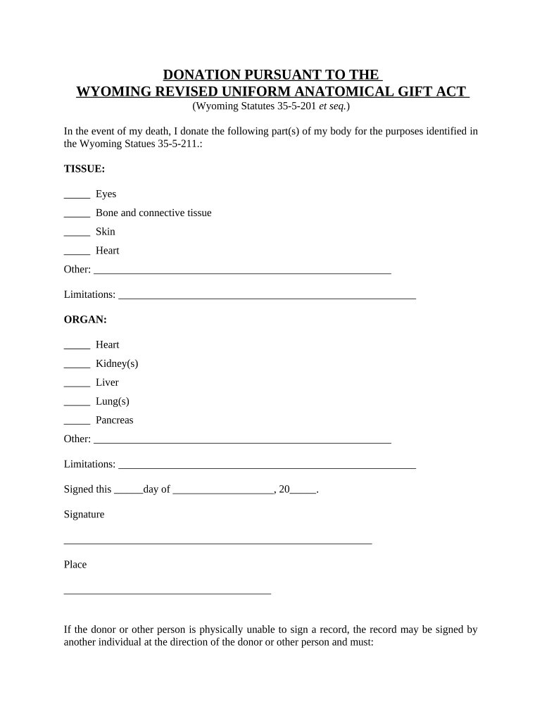 Revised Uniform Anatomical Gift Act Donation Wyoming