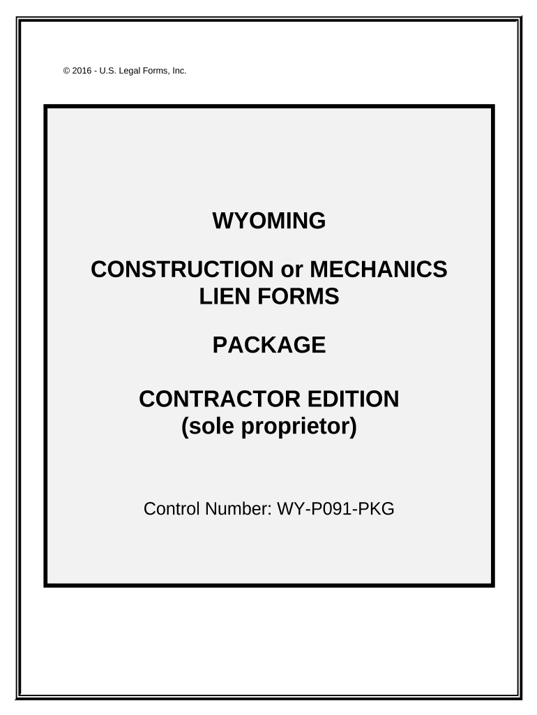 Wyoming Construction or Mechanics Lien Package Individual Wyoming  Form