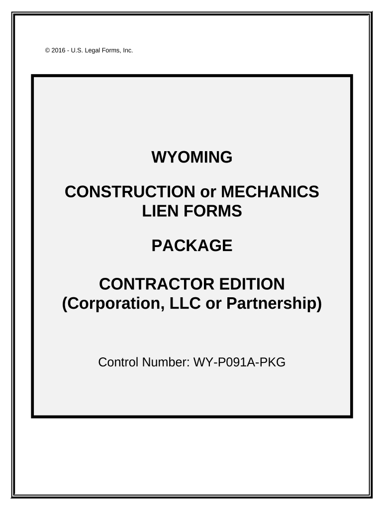 Wyoming Construction or Mechanics Lien Package Corporation or LLC Wyoming  Form