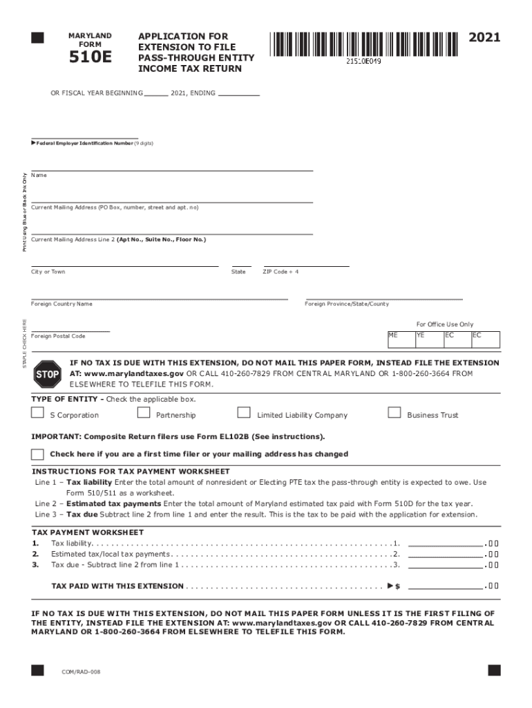  TY 510E PTE INCOME TAX RETURN 2021