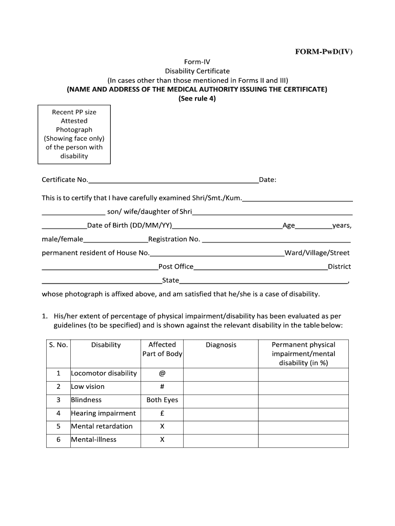 Form Iv Disability Certificate PDF