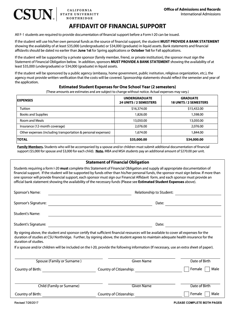  California Financial Affidavit 2017-2024