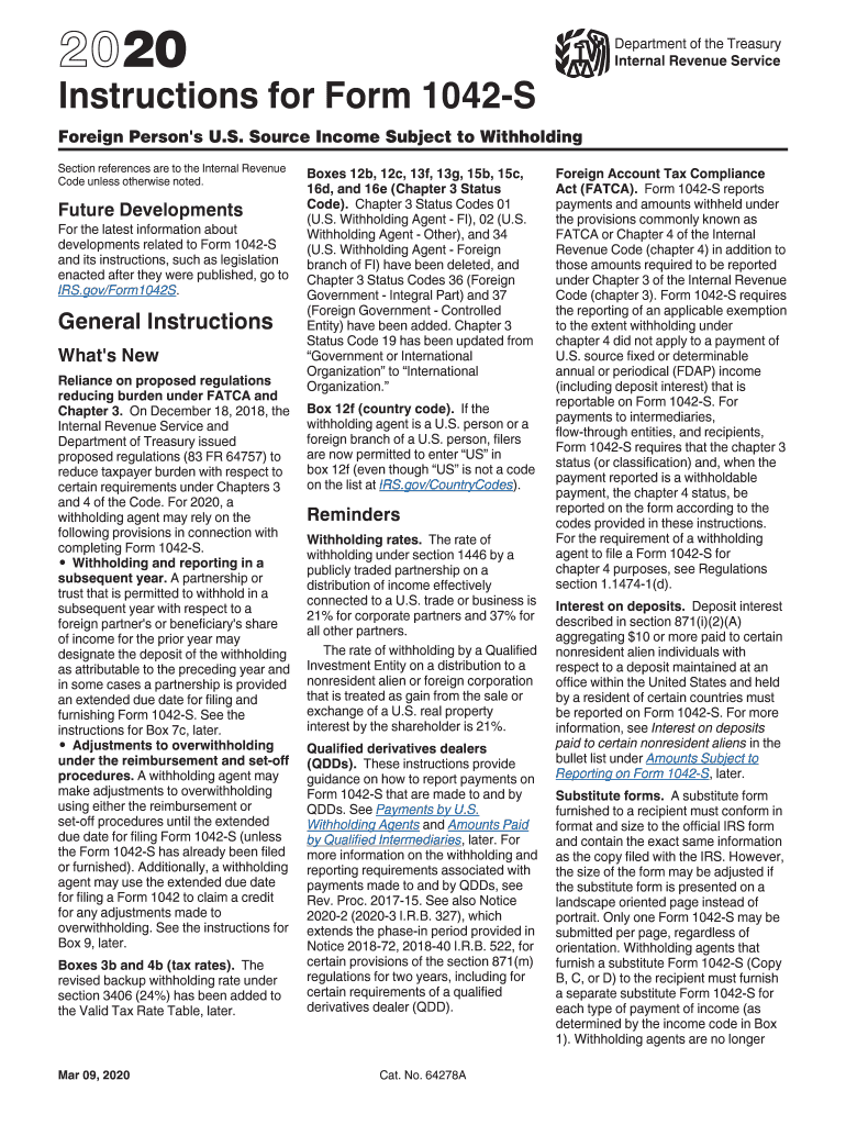  Instructions for Form 1042 S Internal Revenue Service 2020