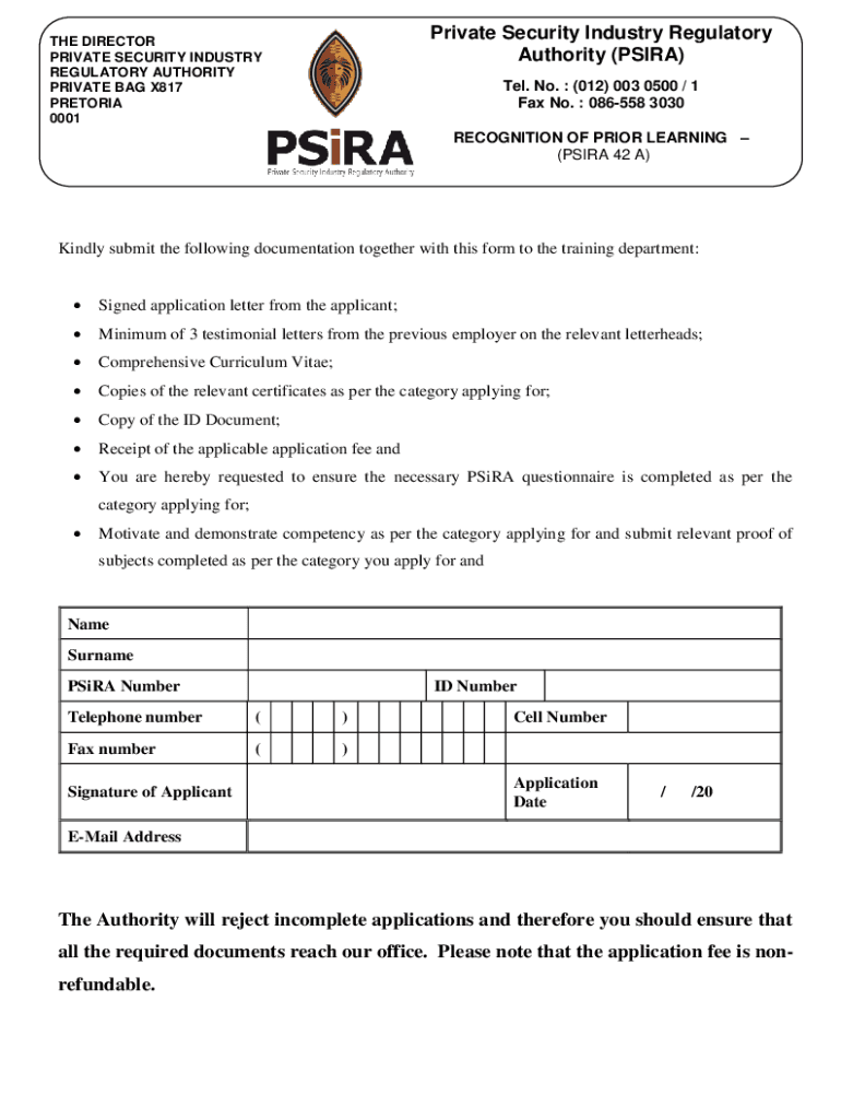 Private Security Industry Regulatory Authority PS  Form