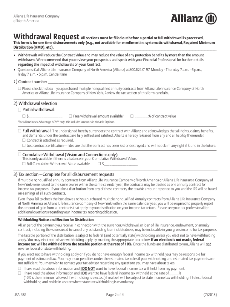  Allianz Withdrawal Request Form 2018