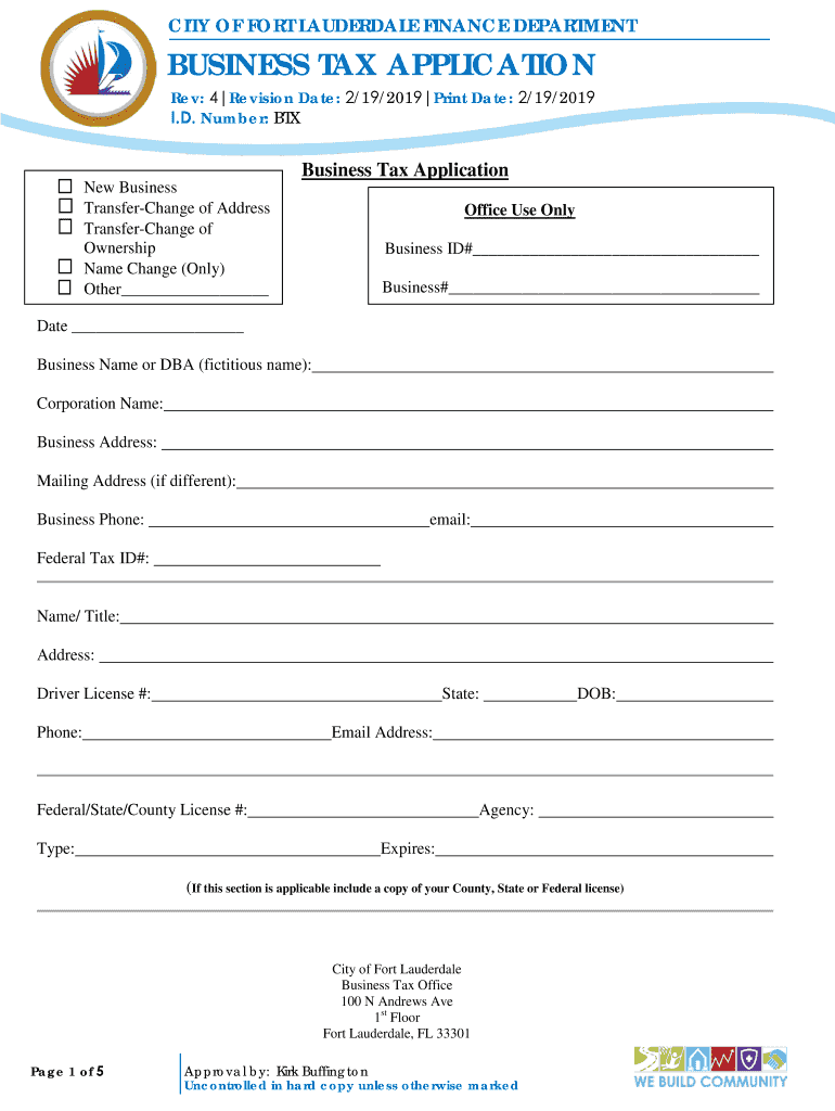 CITY of FORT LAUDERDALE FINANCE DEPARTMENT BUSINESS TAX  Form