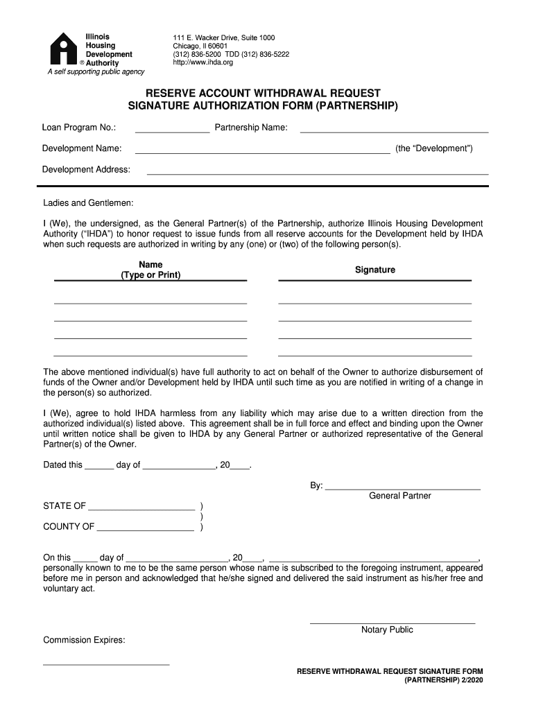  Reserve Account Withdrawal Request Signature Authorization Form 2020-2024