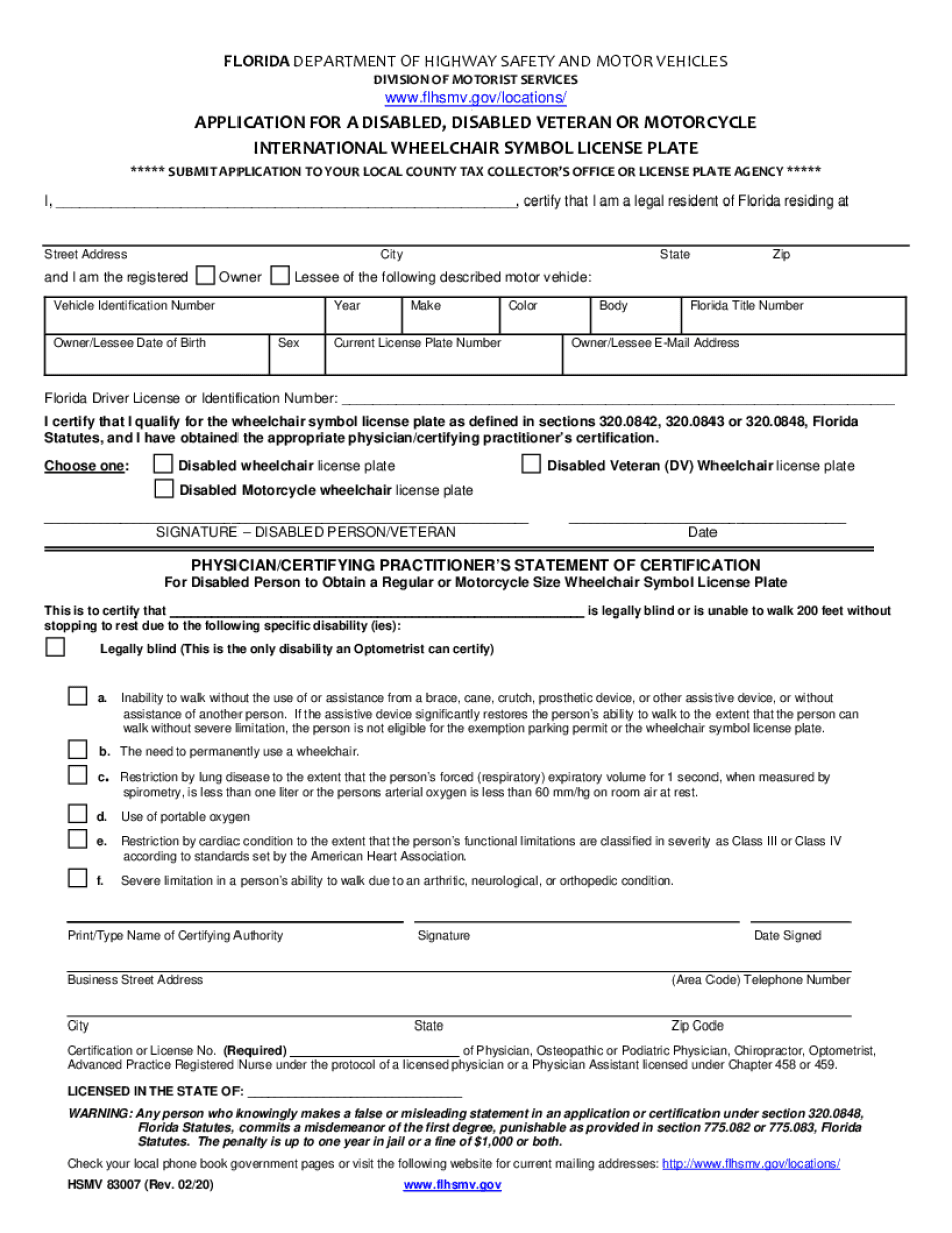  Wheelchair License Plate Florida Department of Highway 2020-2024