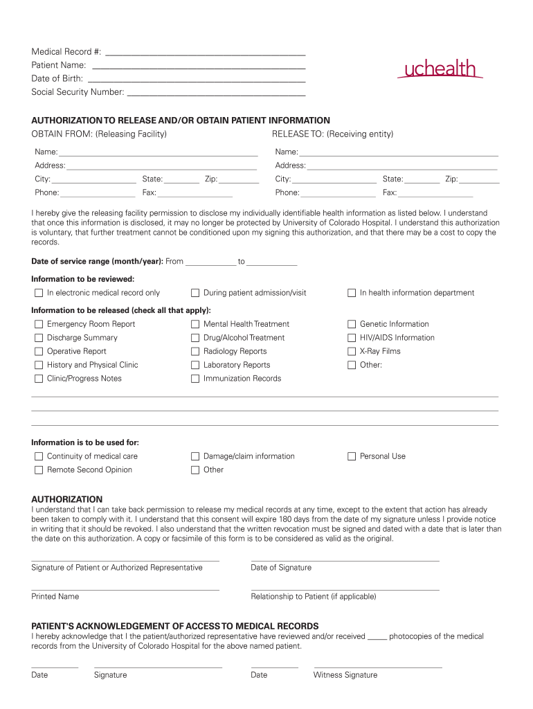 Get and Sign Uchealth Release 2018-2022 Form