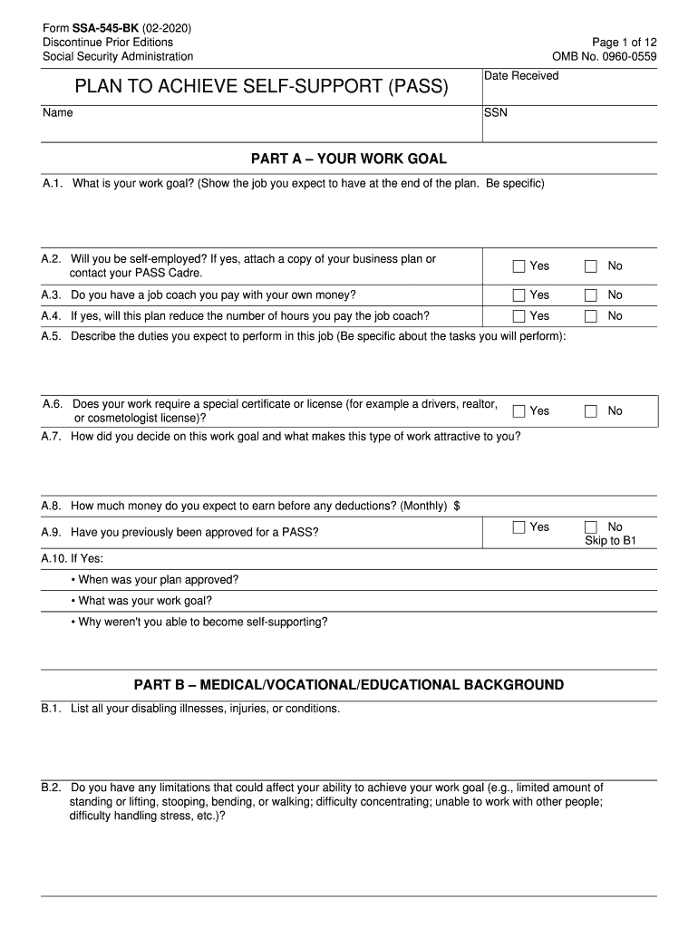 PASS Application Form SSA 545 BK Social Security