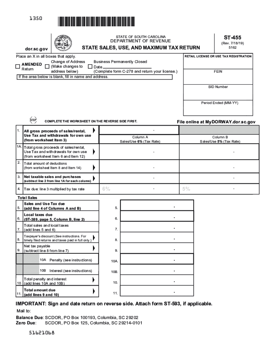  State Sales and Use Tax Return South Carolina Department of 2019-2024